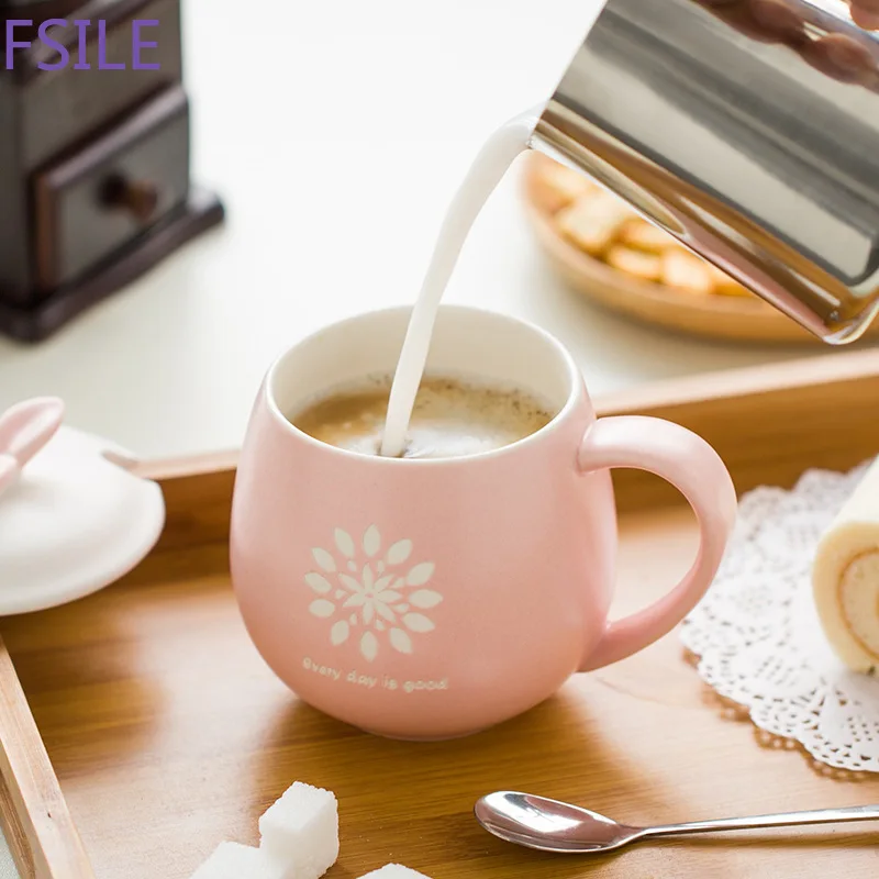Fsile Creative Cartoon Heat-resistant Mug 380ml Cup with Lid Milk Coffee Ceramic Cup Couple Cup Office Drinking Cup Gift