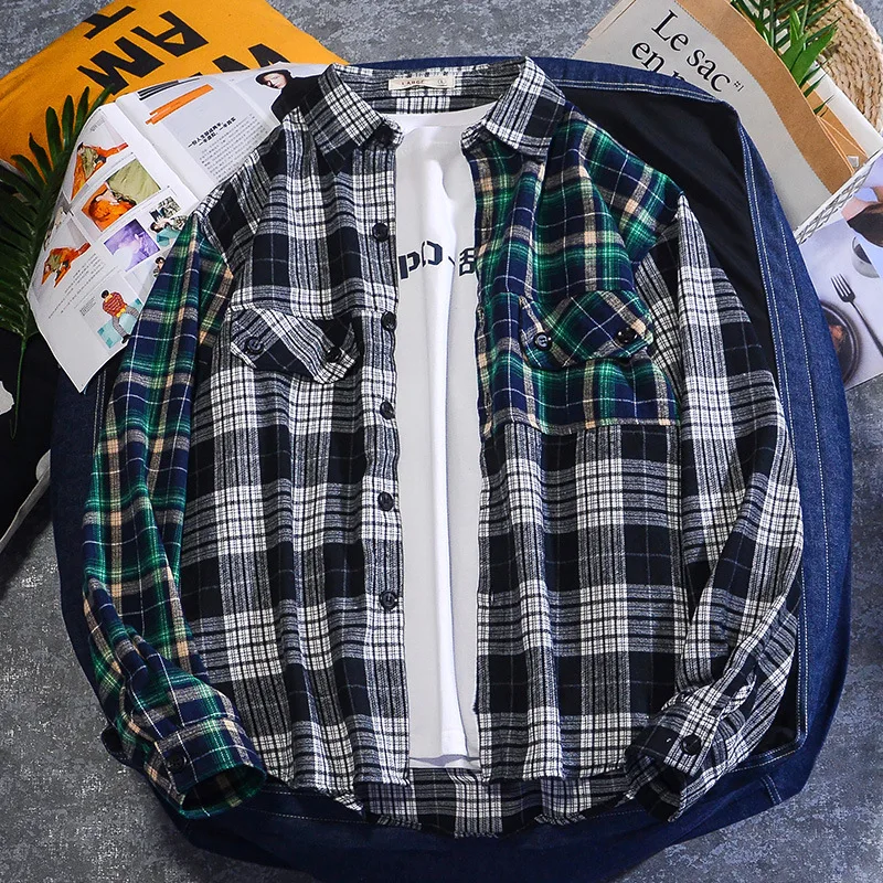 

Japanese Plaid Shirts For Men 2020 Fashion Regular Fit Long Sleeve Casual Mens Oversize Dress Shirt Camisas Hombre Manga Larga