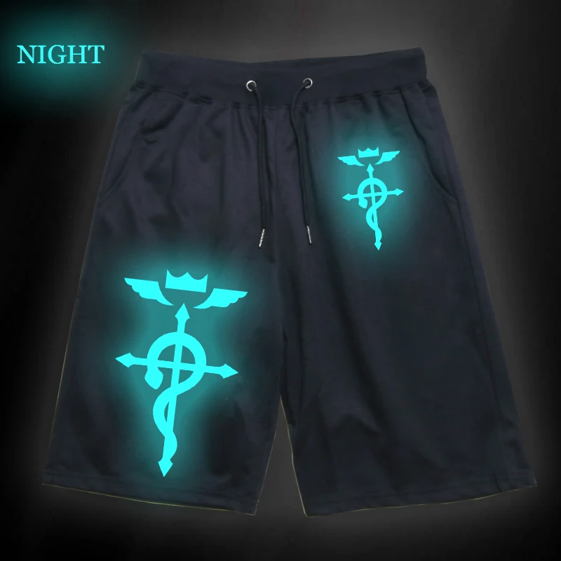Студенческий Стальной алхимик, светящиеся хлопковые спортивные шорты, штаны для бега, пробежки, Короткие штаны для косплея, дышащие пляжные шорты