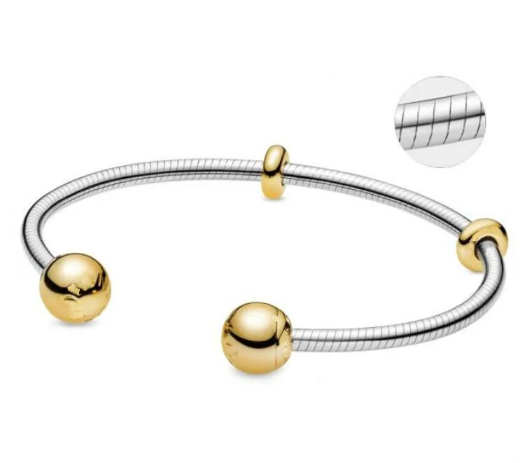 Аутентичный 925 пробы серебряный браслет золотого цвета с цепочкой в виде змеи Стиль Открытый браслет подходит для шарма из бисера Модная европейская бижутерия