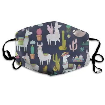 

Garde Art Studio Mouth Face Cover Masks Dustproof, Can Be Washed, Reusable Masks Llamas Sloth Cactus Pattern Navy Blue Soft