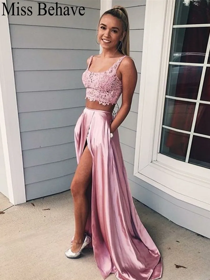 

DD JYOY Lace Evening Dress Long 2019 Two Pieces Sexy Front Split Long Formal Dress Evening Gown for Women