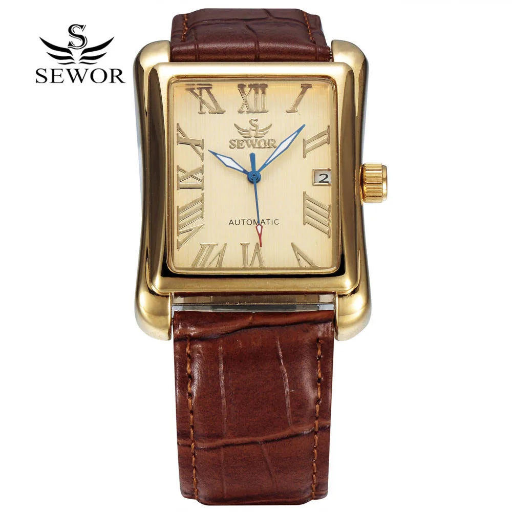 Sewor Luxe Mannen Horloges Fashion Rechthoek Horloges Mannen Goud Automatische Mechanische Horloges Mannen Man Horloges Relogio Masculino