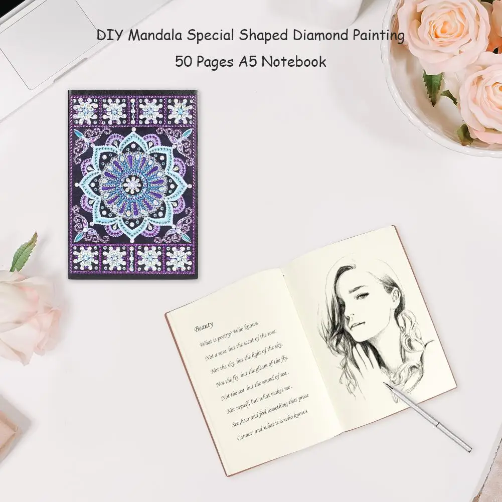 5D DIY Diamond Painting  A5 Notebook Diary Book Sketchbook Special Shaped Mandala Diamond Painting Rhinestone Book