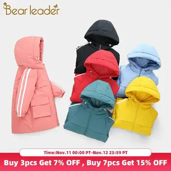 

Bear Leader Girls Fashion Parkas Down 2020 New Winter Kids Hooded Warm Jackets Teenagers Parkas Long Outerwear Solid Outfits