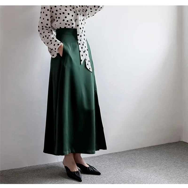 Lente Zomer Vrouwen Satijn Zijde Rok Elegante Effen Kleur Hoge Grade Losse Vrouwen Office Lady A-lijn Rokken Vrouwen Lange Rok Lente Zomer Vrouwen Satijn Zijde Rok Elegante Effen Kleur Hoge Grade Losse Vrouwen Office Lady A-lijn Rokken Vrouwen Lange Rok