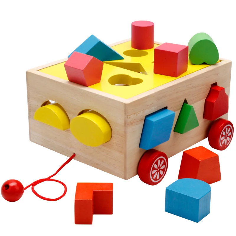 

Fifteen Hole Tractors Wooden Educational Toys Intelligence Box Shape Porous Cognitive Matching Color Geometry Building Blocks