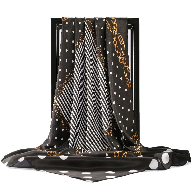 Women Silk Scarf Big Square Scarves NeckerChief Satin Kerchief For Girls Dots Striped Printed Fahsion Neck Hair Scarfs |