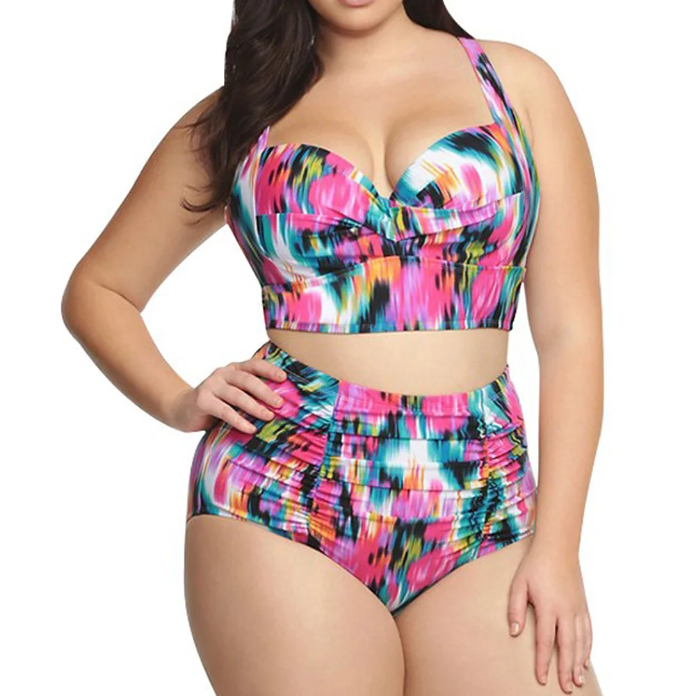 

Fashion Summer Plus Size Womens Net color Print Retro Swimsuit Bikini Swimwear Swimsuit Bathing Suit Beach Wear Dropship