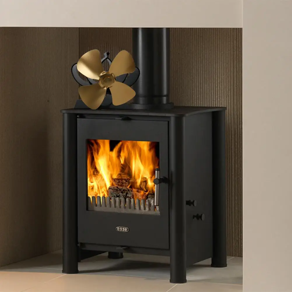 Fireplace Fan 4 Blade Heat Powered Stove Fan Komin Log Wood Burner Eco Friendly Quiet Fan Home Efficient Heat Distribution