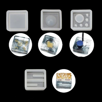 

4Pcs Silicone Mold Card Storage Pen Holder Pencil Holder Ashtray Epoxy Resin Casting Mold Office Desk Ornaments Handmade