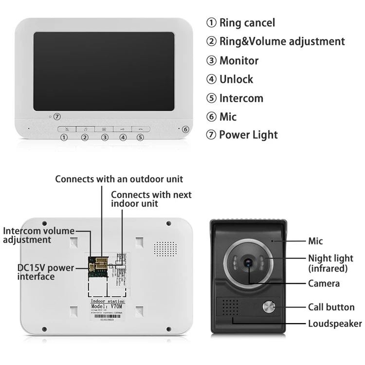 Xinslu 7 ''TFT lcd проводной видео телефон двери визуальный видеодомофон спикерфон домофон система с водонепроницаемой уличная камера с ИК подсветкой