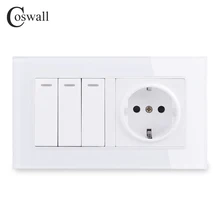 COSWALL Хрустальная стеклянная рамка настенная розетка стандарта ЕС с заземлением+ 3 банды 2 способа прохода через вкл/выкл светильник переключатель 146*86 мм