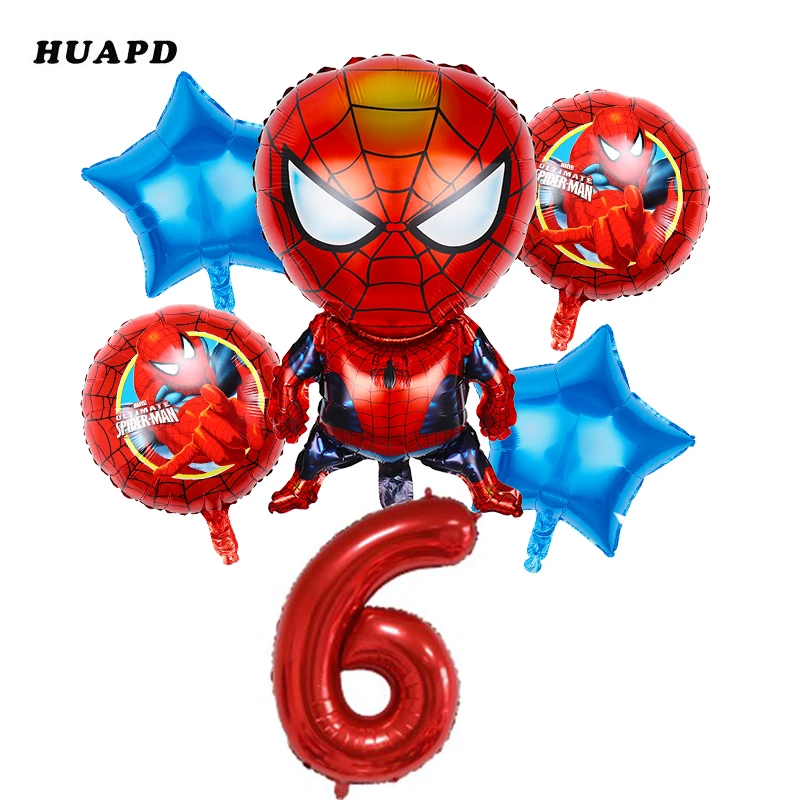 6 шт. фольгированные шары Супергероя человека-паука, детские товары для дня рождения, 32 дюйма, красные цифры 1, 2, 3, 4, 5, детские игрушки Супермена - Цвет: as picture