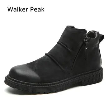 

Motorcycle Mens Winter Shoes Genuine Leather Ankle Boots Rubber Slip on Snow Boots Casual Shoes For Men size 38-46 Walker Peak