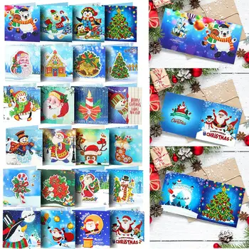 

1/8pcs 5D Cartoon Special-shaped Diamond Painting Cross Stitch Postcards Festival Envelope Christmas Greeting Cards