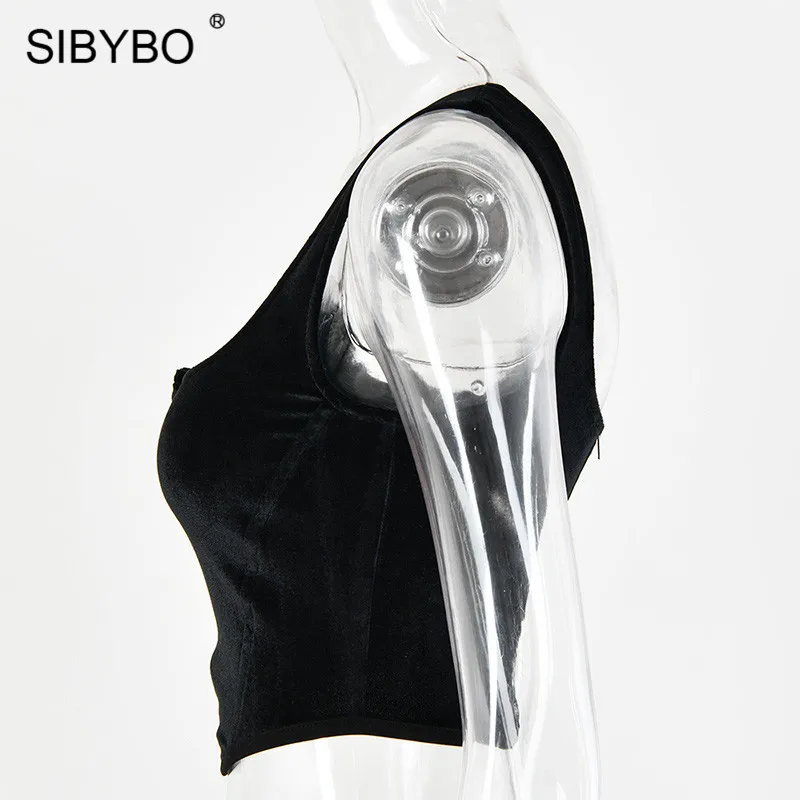 SIBYBO бархатный летний укороченный топ без рукавов для женщин, квадратный воротник, необычные сексуальные женские топы, открытая спина, Тонкий пляжный Повседневный Топ на бретелях