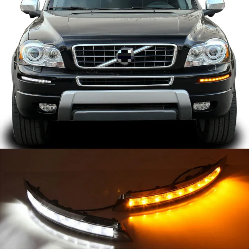 2pcs Car Daytime Running Lights LED DRL For Volvo XC90 2007 2008 2009 2010 2011 2012 2013 Lamp Turn Signal fog lamp Flashing