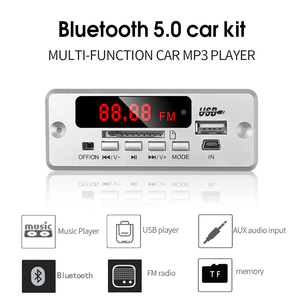 

Wireless Bluetooth V5.0 MP3 Decoding Board Module Car MP3 Player Support TF Card Slot / USB / FM / Remote Decoding Board Module