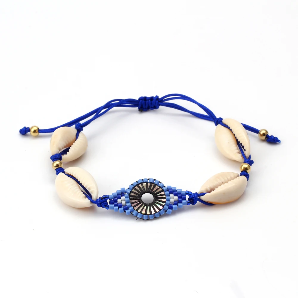 Lucky Eye Shell Evil EYE Miyuki Плетеный Браслет красная голубая веревка цепочка регулируемый браслет с бусинами ювелирные изделия для женщин EY6387