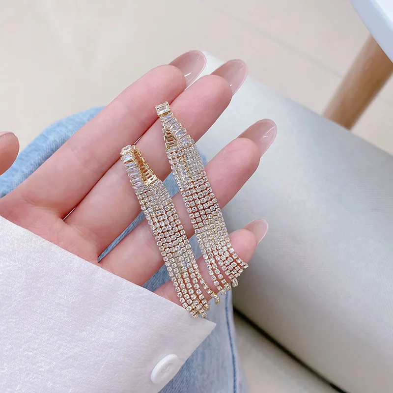 

Женские длинные серьги-Кисточки Из серебра S925 пробы с цирконом