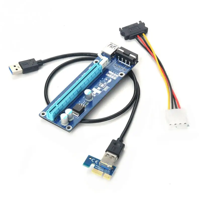 PCI-E PCIE PCI Express Molex 6Pin to SATA 1X 16X USB 3.0 Extender Adapter LED Mining Riser Card