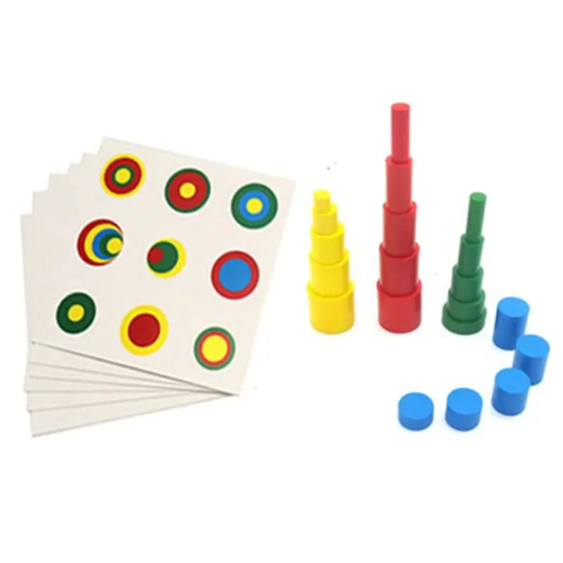 

Montessori Wooden Cylinders Educational Toys With Card Kids Children Early Teaching Gift WXTD