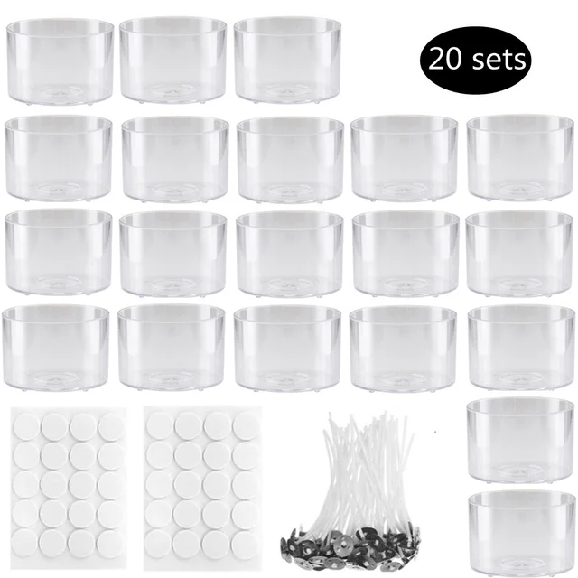 20 ensembles de moules à bougies ronds en forme de cœur, pot à photophore, étui vide, gobelets transparents en plastique, manchon de bougie, Kit artisanal, pot de cire pour la fabrication de bougies 6