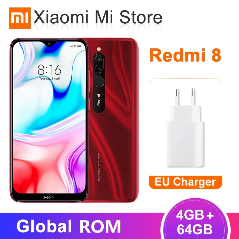 Xiaomi Redmi 8, 4 ГБ, 64 ГБ, Восьмиядерный процессор Snapdragon 439, двойная камера 12 Мп, мобильный телефон, 5000 мА/ч, большая батарея OTA