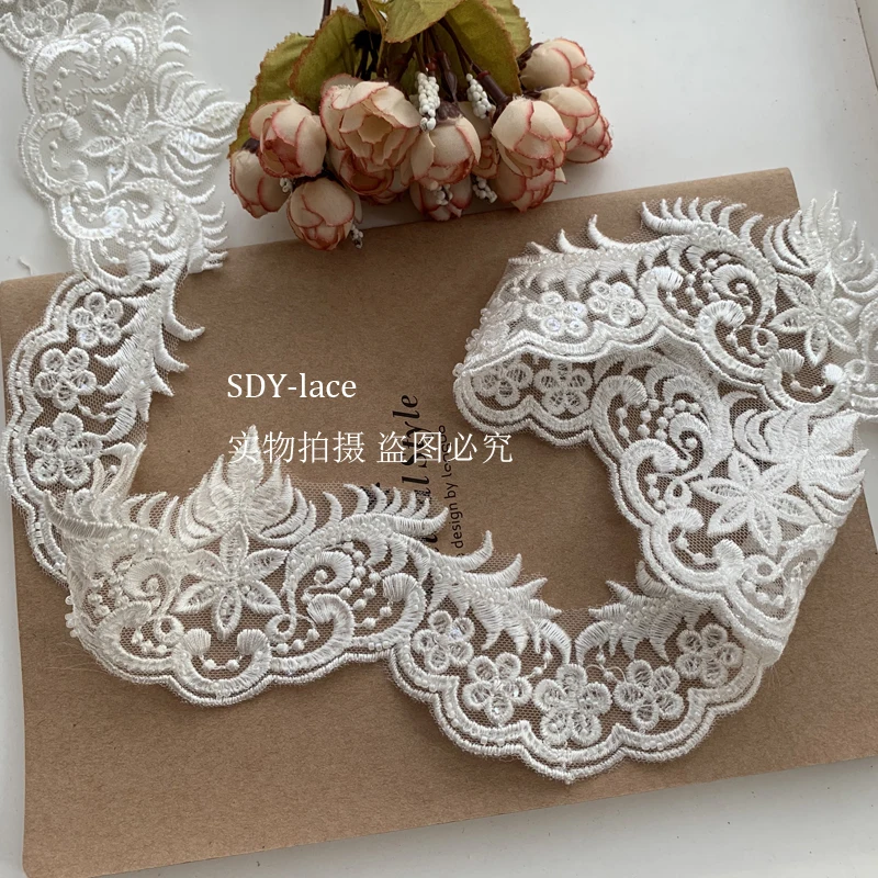 

European style wedding lace accessories, beaded lace trim Ivory 5 yards, 9cm width Top quality