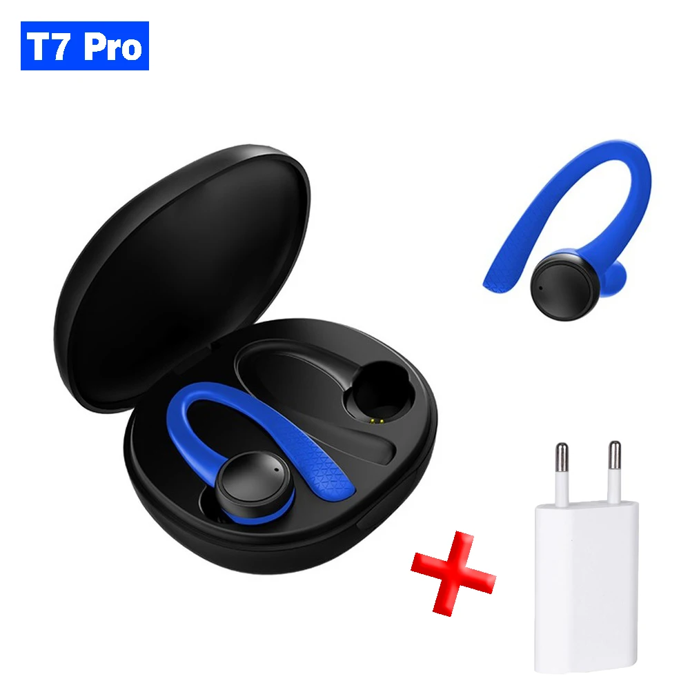 Charger blue Bluetooth наушники TWS 5,0 беспроводные T7 Pro Hi-Fi стерео беспроводные наушники спортивные черные технологии гарнитура с зарядным устройством - Цвет: Charger blue