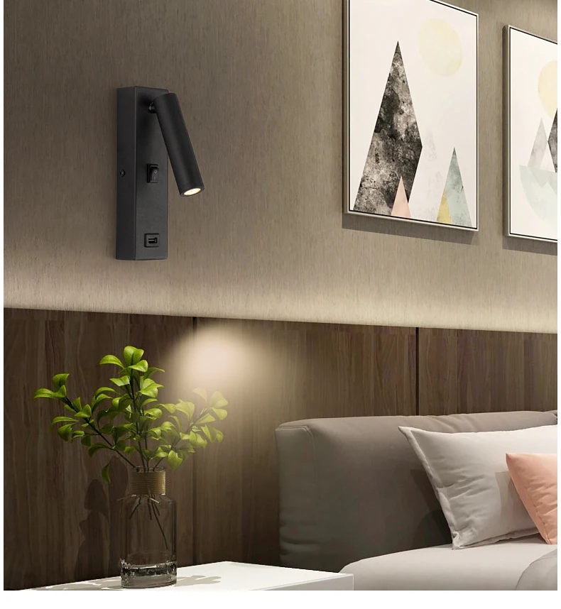 Interior Wall Light 180 Rotatable LED Reading Spotlight Button Switch Bedside Lamp Hotel Corridor (3)