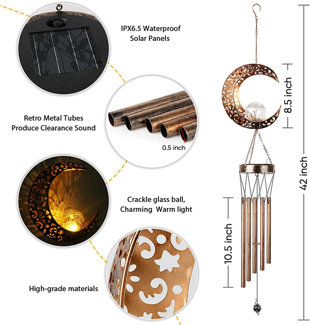 Moon Star Sun Waterproof Solar Garden Light LED Hanging Outdoor Solar Lamp Wind Chimes Hanging Lights Powered Lamp