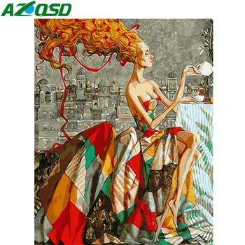 

AZQSD DIY Coloring By Numbers Girl Acrylic Paint Handpainted Gift Oil Painting By Numbers Kits Portrait On Canvas Decoration