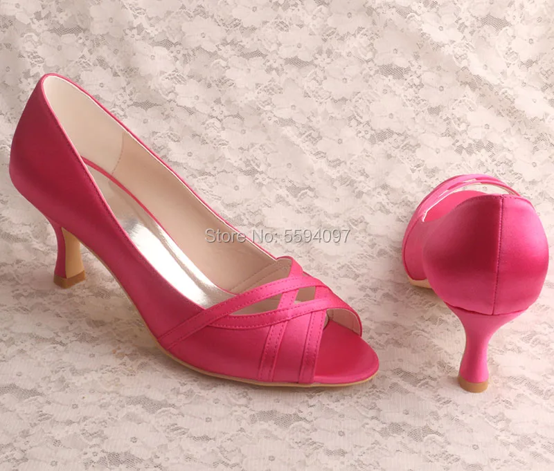 Venus lure Customized 6.5CM Heel Peep Toe Shoes for Women Wedding Party Fuchsia Color Satin Pumps