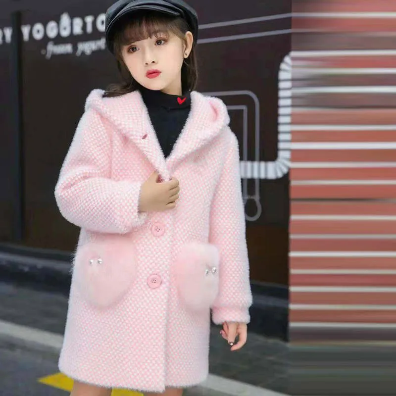 Girls winter coat girls outerwear New Winter Sweater Cotton Kid Outerwear clothes toddler children casual turn-down collar plaid wool Coat for girls clothing