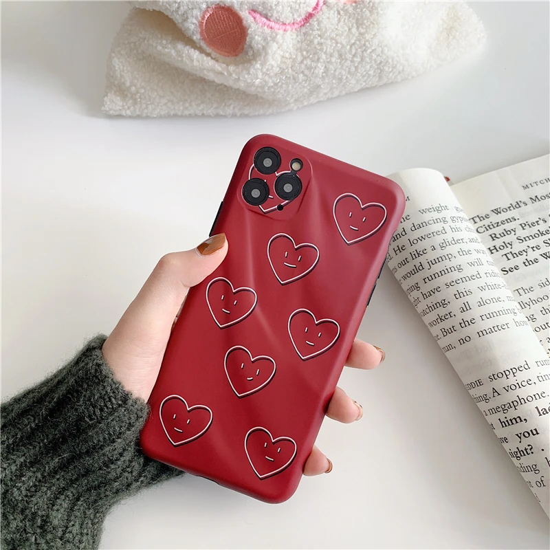 Bump Текстура Любовь Сердце Улыбка чехол для телефона для Iphone 11 Pro Max матовый мягкий чехол по технологии imd для Iphone X Xr Xs Max 7 8 Plus задняя крышка