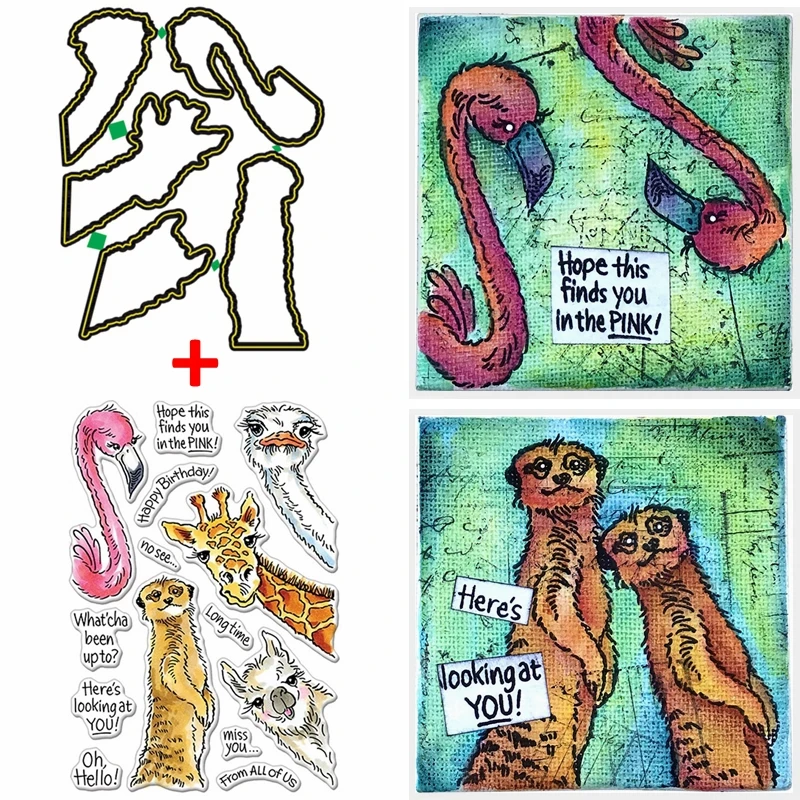 

Giraffe Crane Raccoon Sheep Duck Long Time No See Greetings Metal Cutting Dies With Clear Stamps For DIY Crafts Cards 2020 New