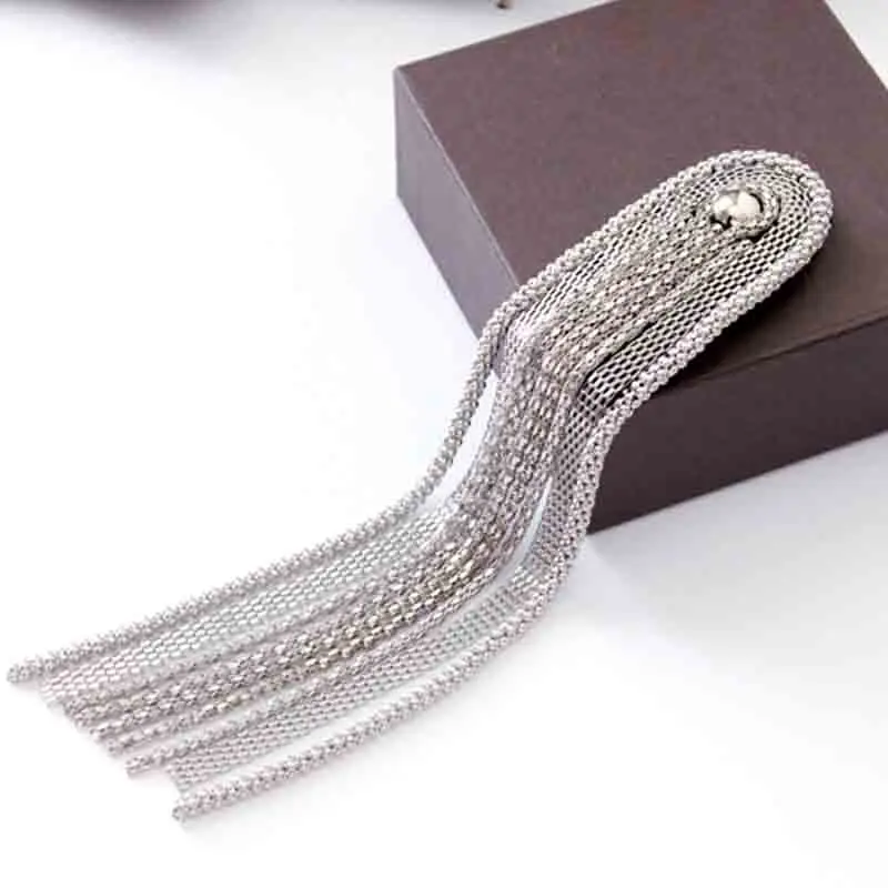 silver Ручная работа, модная цепочка с кисточкой, наплечная доска, значки, бисер, ткань, металл, военная булавка На эполеты, брошь, медаль - Цвет: silver
