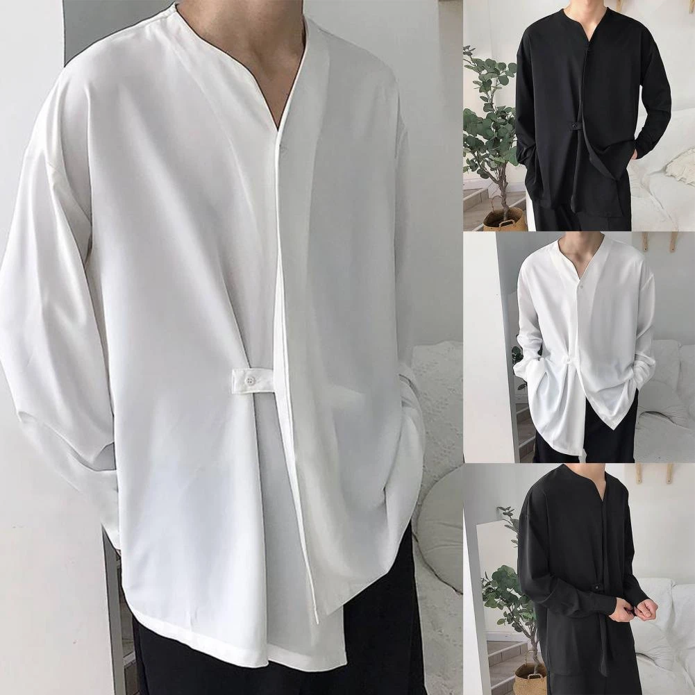 Chinese Style Mens Casual Long Sleeve V-Neck Coat Loose Jackets Outwear New 