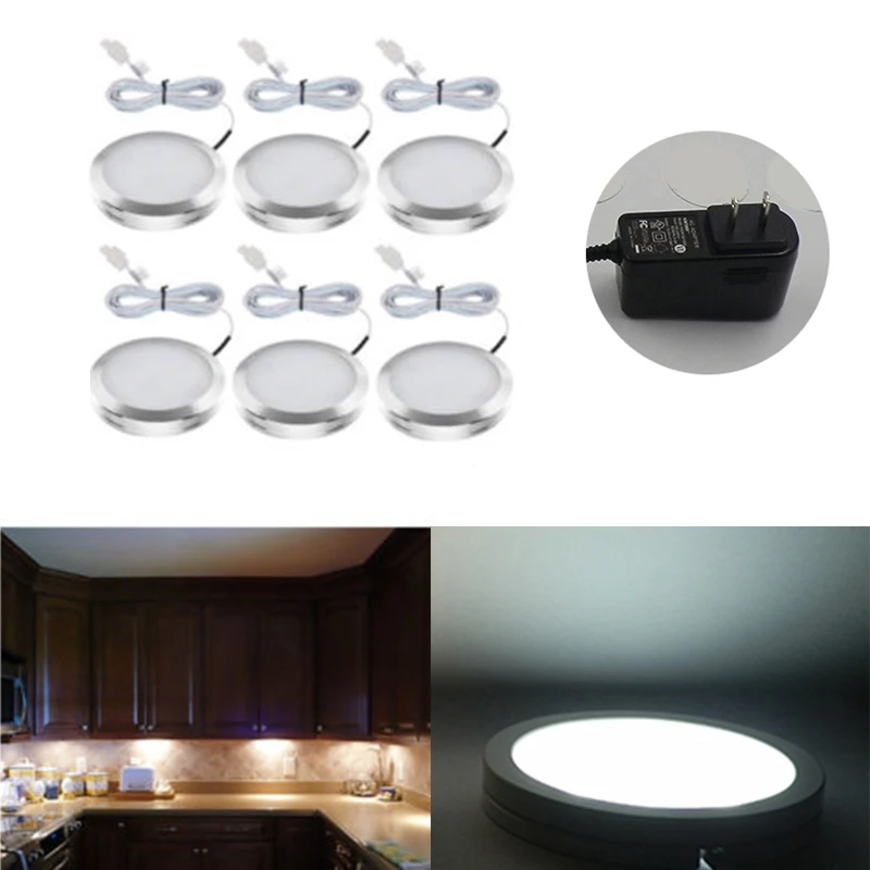 

6x Home Kitchen LED Under Cabinet Light Closet Puck Lamp Kit durable US/EU Plug