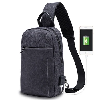 

Casual Shoulder Bag USB Charging Messenger Bag Men Day Pack Men's Luxury Brand Leisure Chest Bag Oxford Cloth