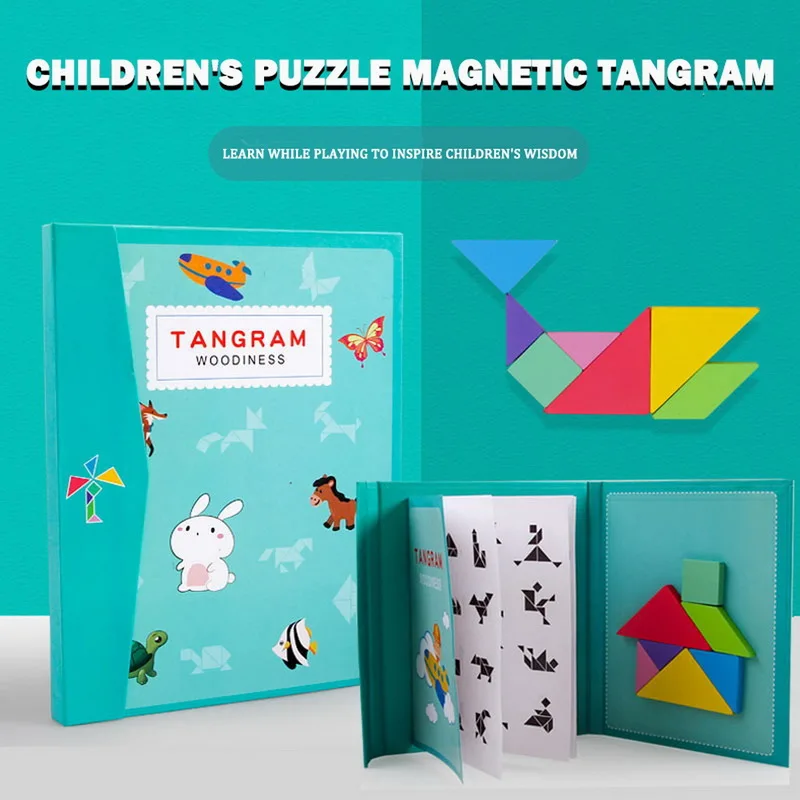 

New Kids Magnetic 3D Puzzle Jigsaw Tangram Thinking Training Game Baby Montessori Learning Educational Wooden Toys for Children