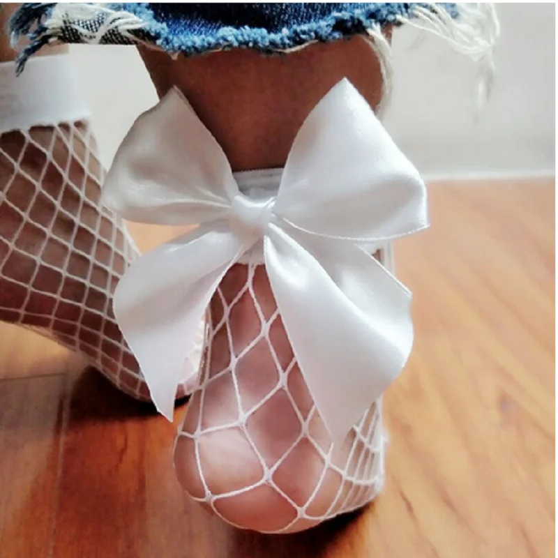 Женские сетчатые Носки для маленьких девочек черные женские повседневные эластичные прозрачные носки в сеточку удобные носки с высоким бантом - Цвет: Бежевый