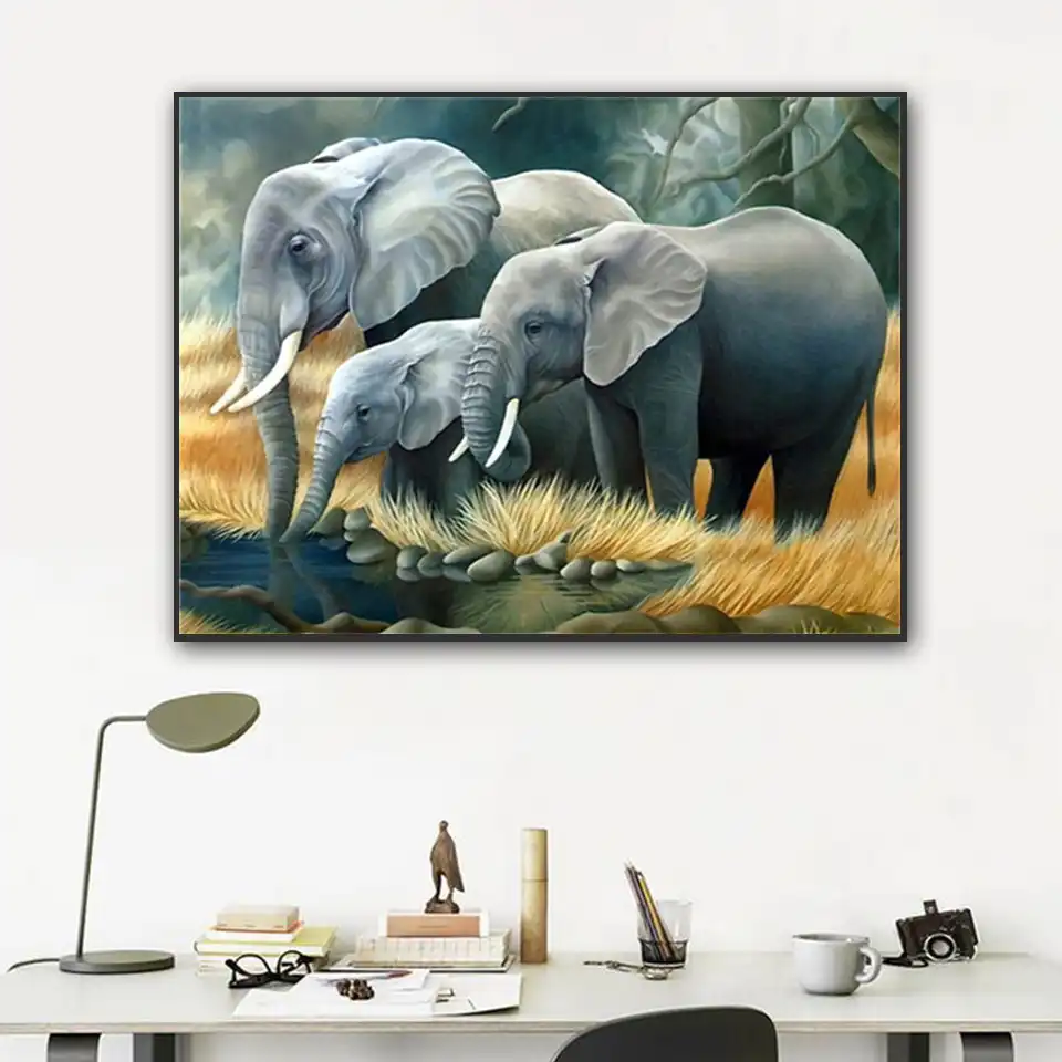 DIY Oil Painting By Numbers Kit Drawing Art On Canvas Paint Elephant in a Forest