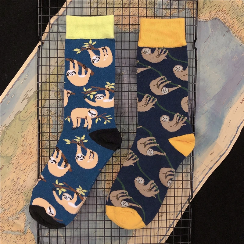 

Adult Crew Cotton Socks Funny Summer Sloth Happy Crew Street Male Sock Fashion Men Printing Cartoon Koala Colorful Soft Comfort