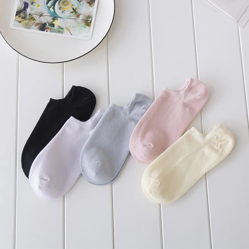 LJIQQ/10 пар, горячая Распродажа, хлопковые носки-башмачки высокого качества, однотонные носки, невидимые весенне-летние носки, милые носки kawaii
