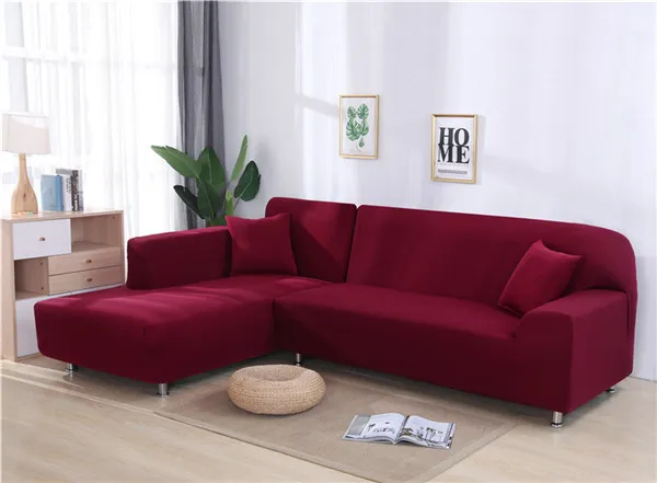 Однотонный эластичный чехол для дивана в форме L, секционный угловой шезлонг, диван-стрейч, чехол для дивана, чехлы для гостиной - Цвет: Wine Red
