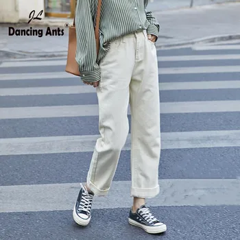 

Woman Jeans High Waist Loose Straight Washed Denim Pants Korean Style Solid Pockets Casual Female Long Trousers 2020 Fashion