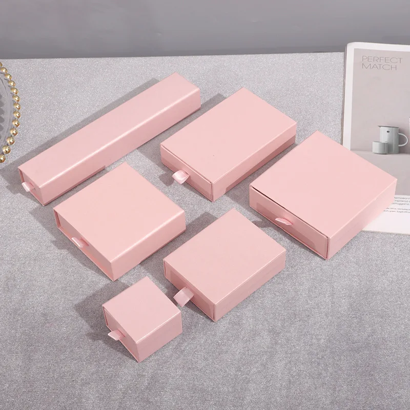 Wholesale 100pcs/lot Custom Pink Paper Jewelry Boxes Printed